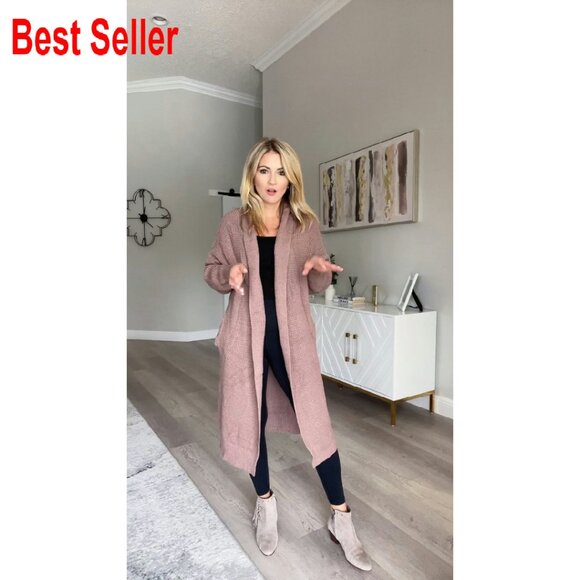Oversized Long Cardigan Sweater Elegant Minimal Chic Winter Coat Open Front - Picture 8 of 8